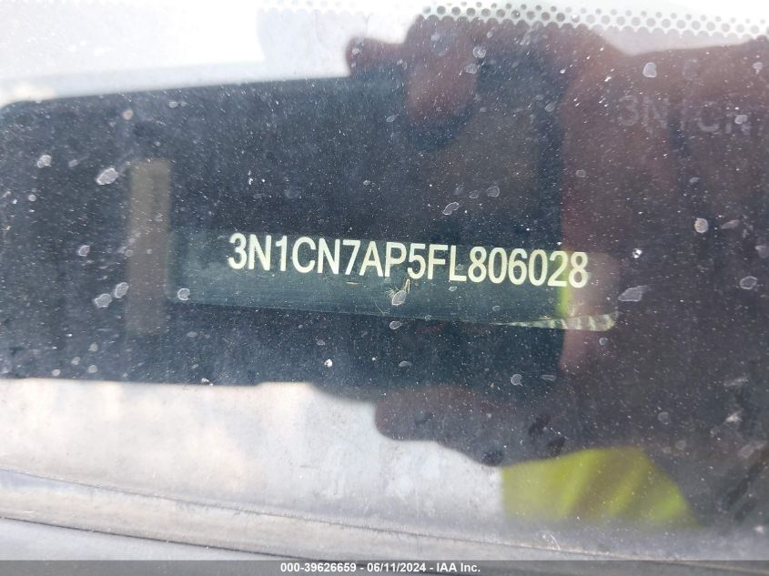 2015 Nissan Versa 1.6 S+ VIN: 3N1CN7AP5FL806028 Lot: 39626659