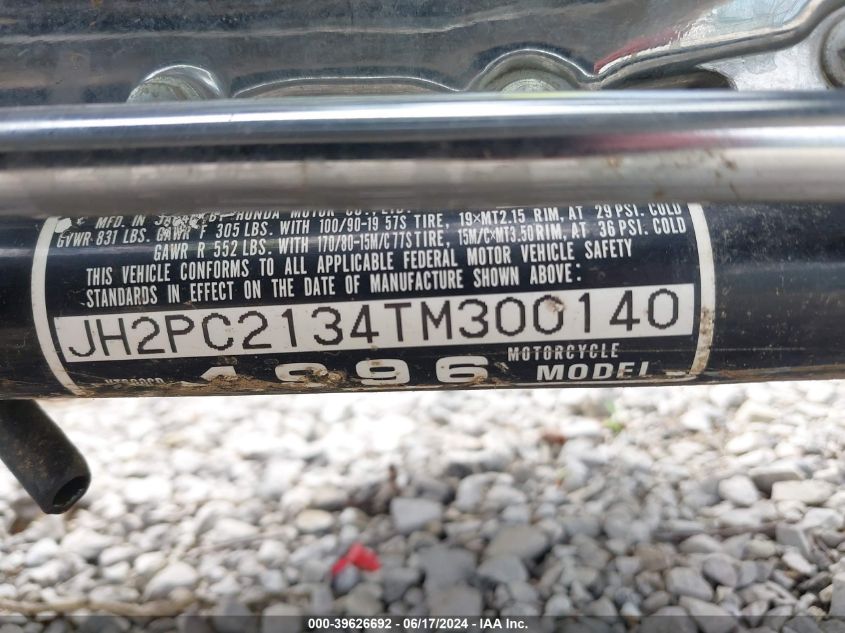 1996 Honda Vt600 Cd VIN: JH2PC2134TM300140 Lot: 39626692