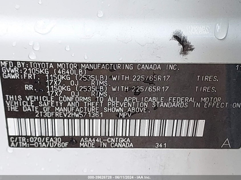 2017 TOYOTA RAV4 LIMITED - 2T3DFREV2HW571361