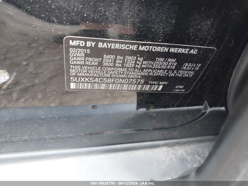 VIN 5UXKS4C58F0N07575 2015 BMW X5, Xdrive35D no.9