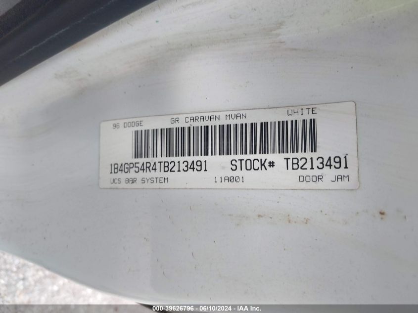 1996 Dodge Grand Caravan Le/Es VIN: 1B4GP54R4TB213491 Lot: 39626796