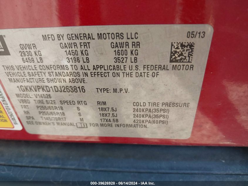 2013 GMC ACADIA SLE - 1GKKVPKD1DJ263816