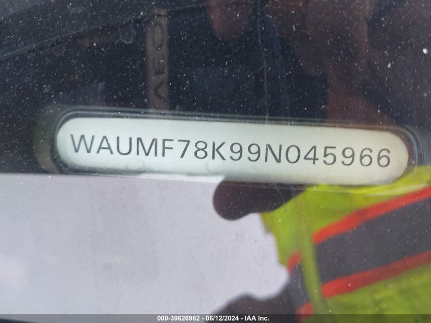 2009 Audi A4 2.0T Premium VIN: WAUMF78K99N045966 Lot: 39626982