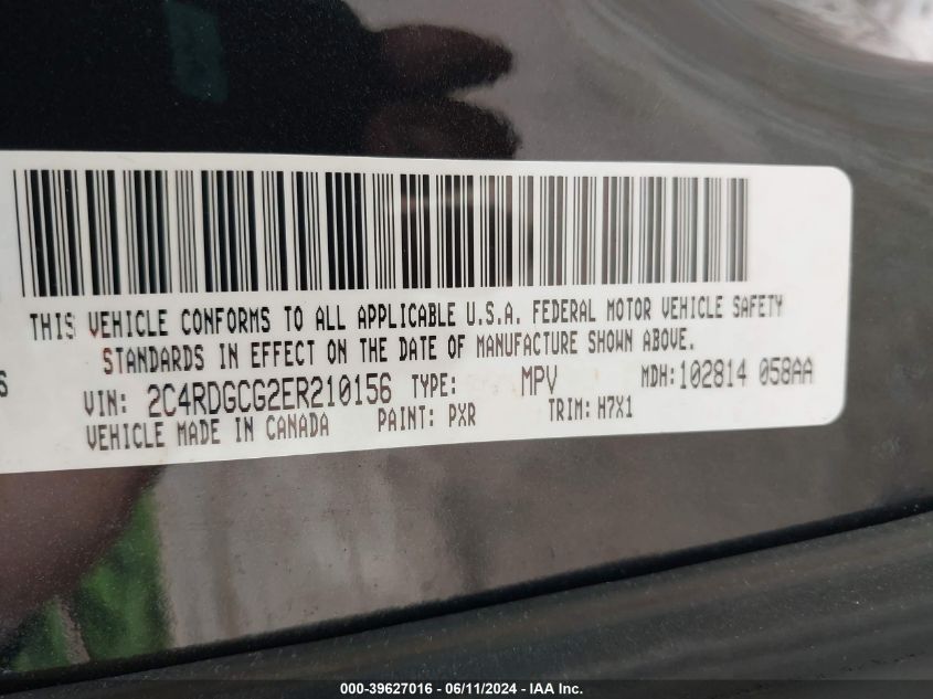 2014 Dodge Grand Caravan Sxt VIN: 2C4RDGCG2ER210156 Lot: 39627016