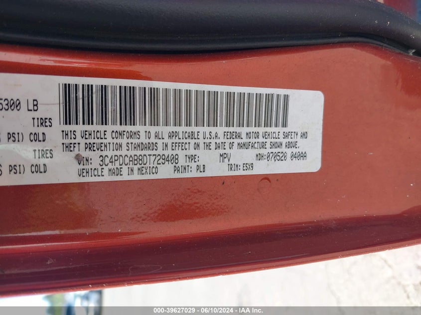 2013 Dodge Journey American Value Pkg VIN: 3C4PDCAB8DT729408 Lot: 39627029