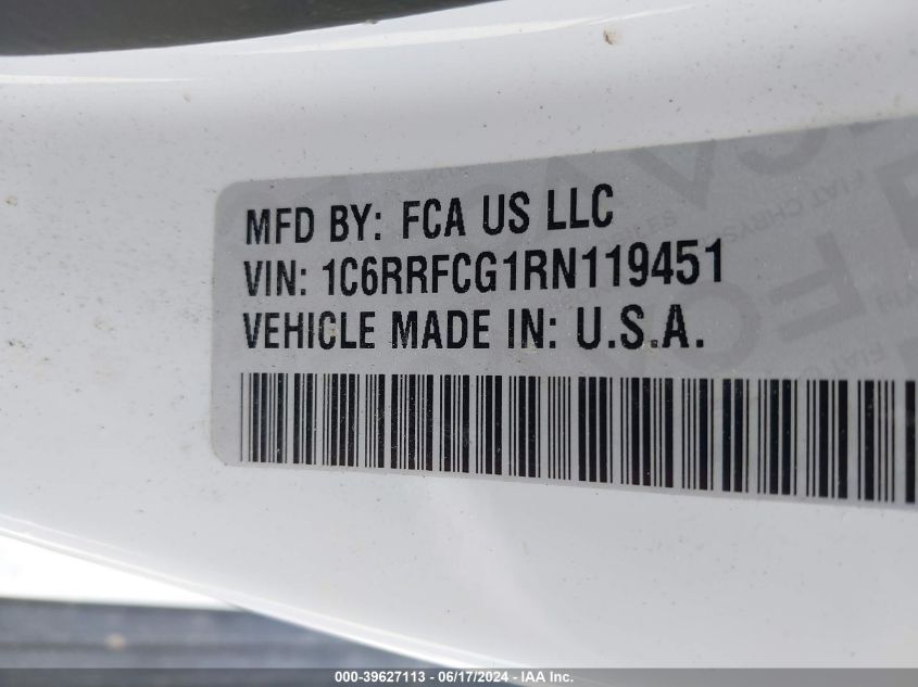 2024 Ram 1500 Tradesman Quad Cab 4X4 6'4 Box VIN: 1C6RRFCG1RN119451 Lot: 39627113