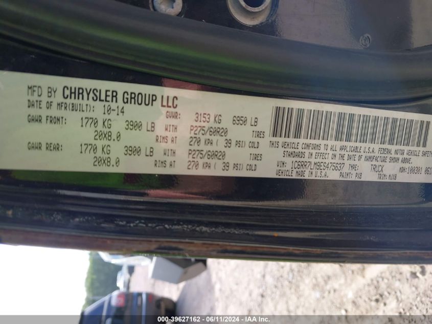 2014 Ram 1500 Big Horn VIN: 1C6RR7LM9ES475637 Lot: 39627162