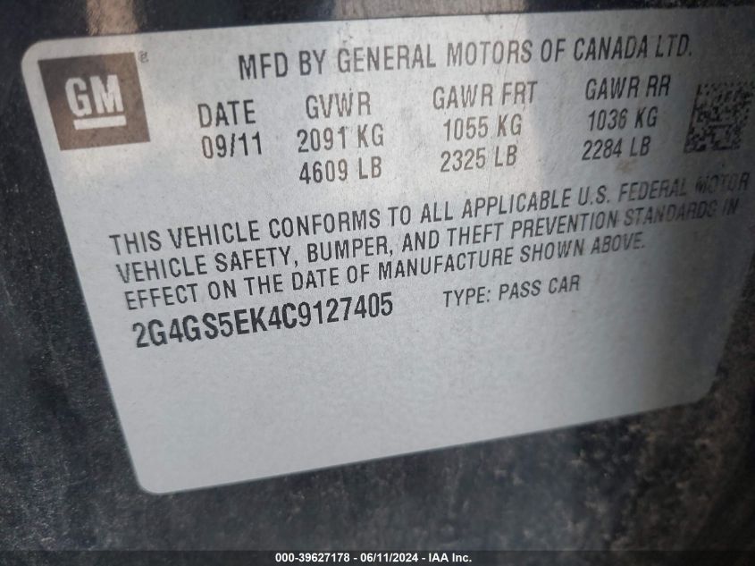 2012 Buick Regal Premium 1 VIN: 2G4GS5EK4C9127405 Lot: 39627178