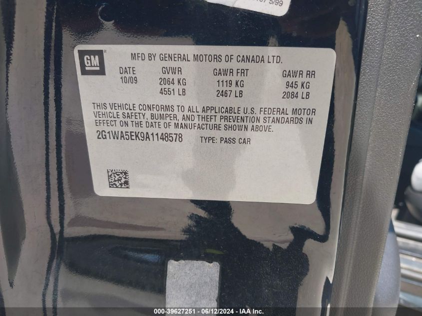 2010 Chevrolet Impala Ls VIN: 2G1WA5EK9A1148578 Lot: 39627251