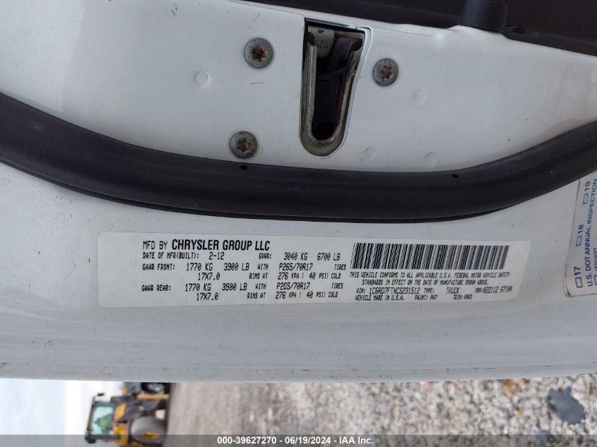 2012 Ram 1500 St VIN: 1C6RD7FTXCS231512 Lot: 39627270