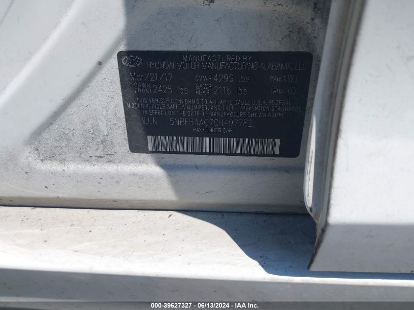 5NPEB4AC7CH497782 2012 Hyundai Sonata Gls