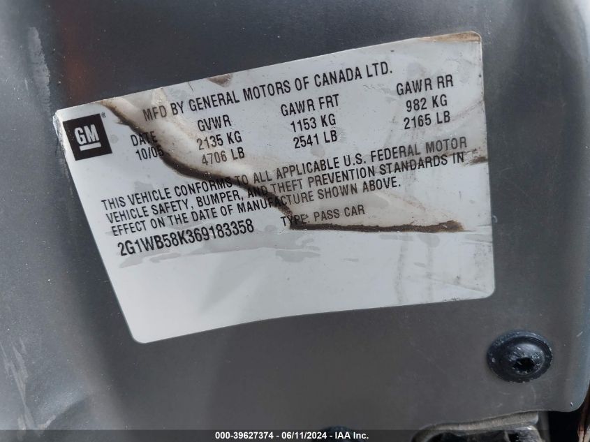 2006 Chevrolet Impala Ls VIN: 2G1WB58K369183358 Lot: 39627374