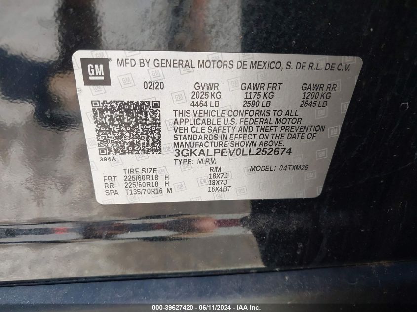 2020 GMC Terrain Fwd Slt VIN: 3GKALPEV0LL252674 Lot: 39627420