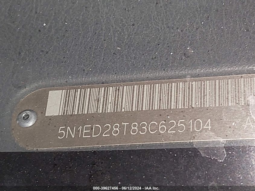 2003 Nissan Xterra Xe VIN: 5N1ED28T83C625104 Lot: 39627456