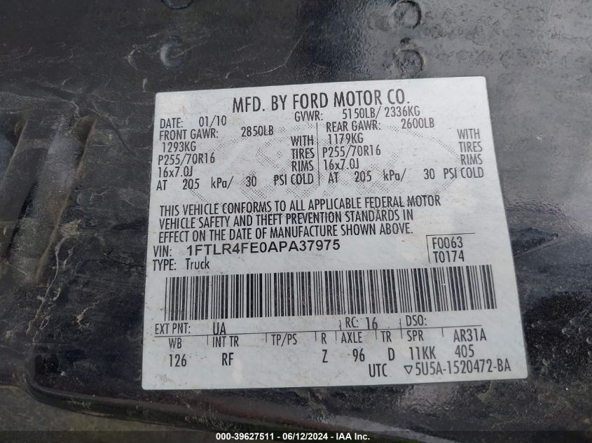 1FTLR4FE0APA37975 | 2010 FORD RANGER