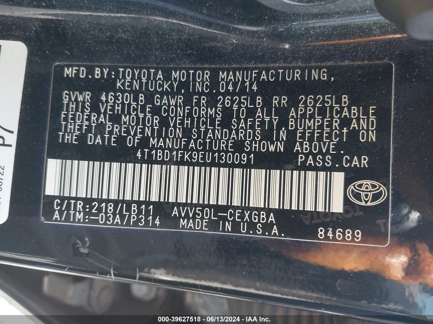 2014 TOYOTA CAMRY HYBRID XLE - 4T1BD1FK9EU130091