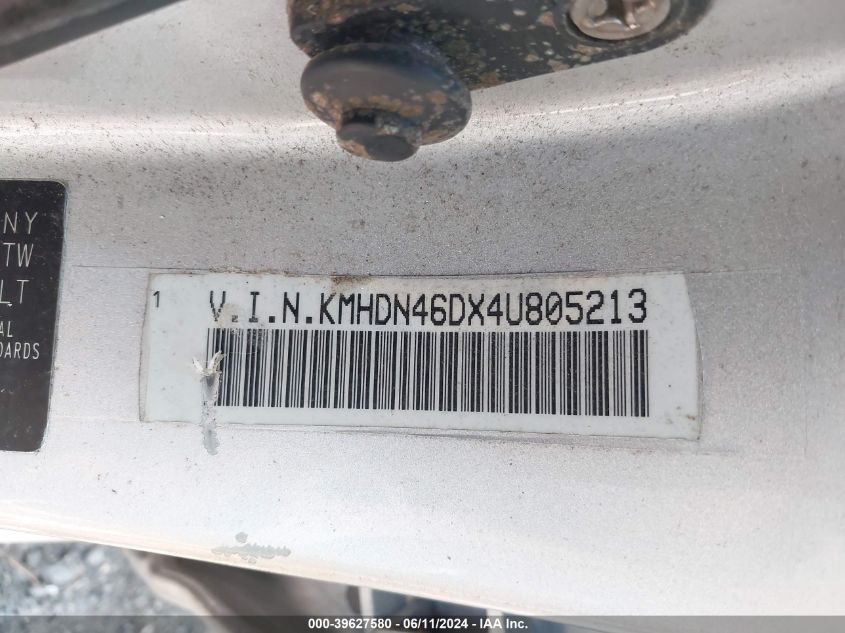 2004 Hyundai Elantra Gls/Gt VIN: KMHDN46DX4U805213 Lot: 39627580