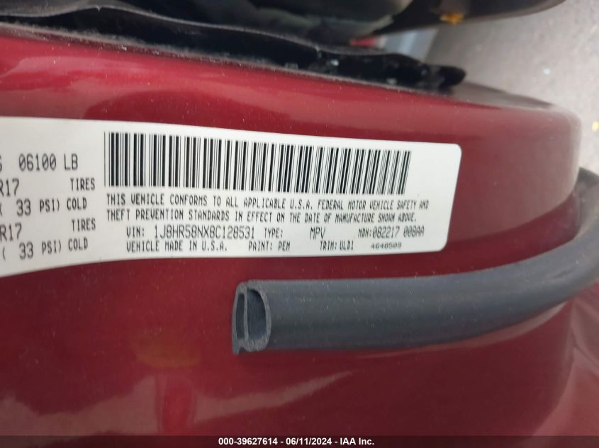 2008 Jeep Grand Cherokee Limited VIN: 1J8HR58NX8C128531 Lot: 39627614