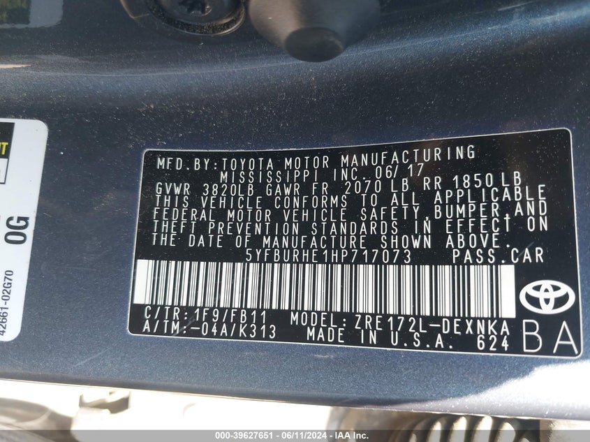 2017 TOYOTA COROLLA L/LE/XLE/SE/XSE - 5YFBURHE1HP717073