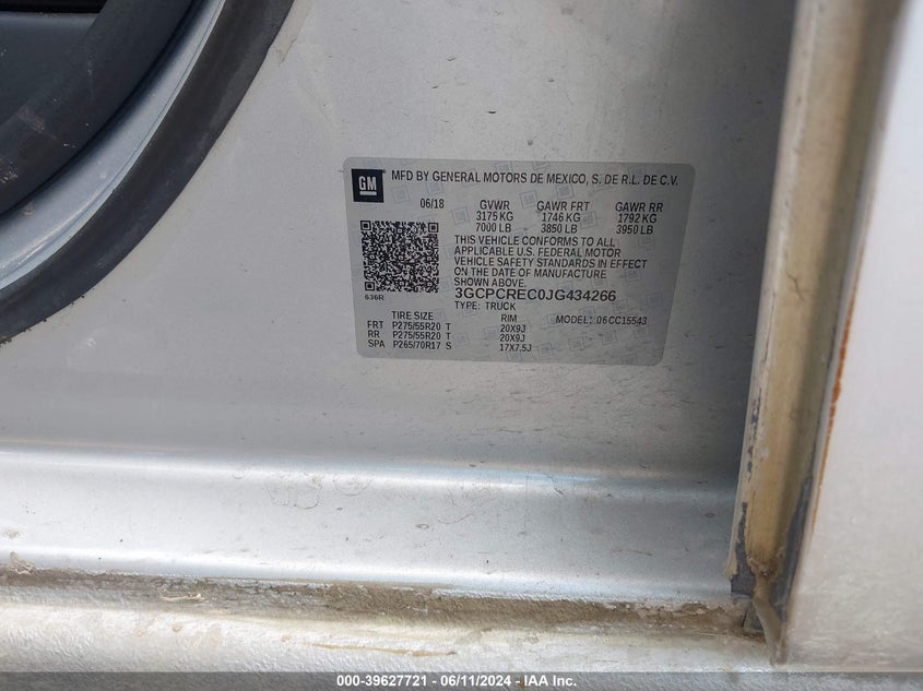 2018 Chevrolet Silverado 1500 1Lt VIN: 3GCPCREC0JG434266 Lot: 39627721