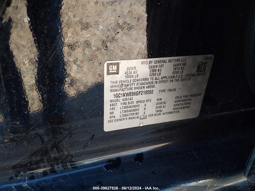 2016 Chevrolet Silverado 2500Hd Ltz VIN: 1GC1KWE86GF218550 Lot: 39627826