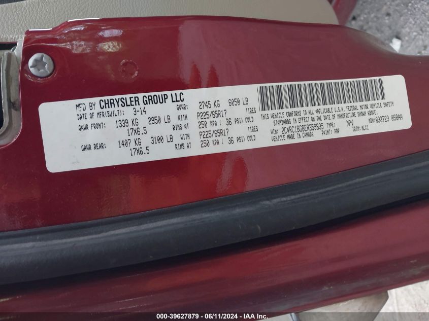 2014 Chrysler Town & Country Touring VIN: 2C4RC1BG8ER359835 Lot: 39627879