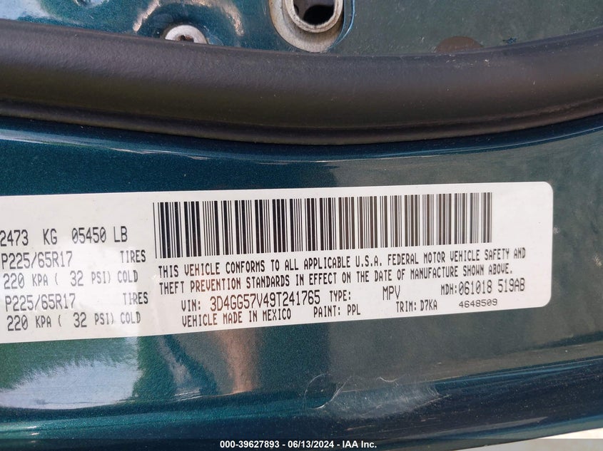 2009 Dodge Journey Sxt VIN: 3D4GG57V49T241765 Lot: 39627893