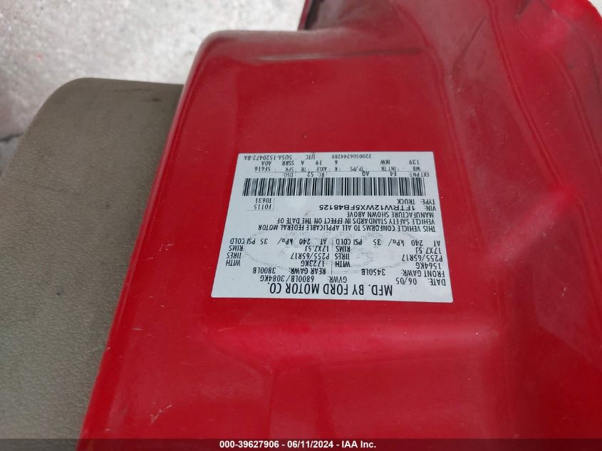 2005 Ford F-150 Xlt VIN: 1FTRW12WX5FB48125 Lot: 39627906