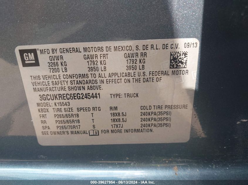 2014 Chevrolet Silverado 1500 1Lt VIN: 3GCUKREC6EG245441 Lot: 39627954