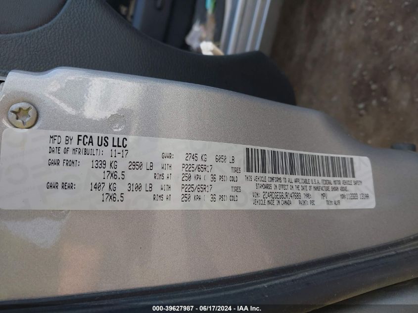 2018 Dodge Grand Caravan Gt VIN: 2C4RDGEG6JR147683 Lot: 39627987