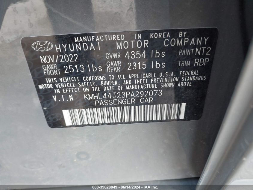 2023 Hyundai Sonata Sel Plus VIN: KMHL44J23PA292073 Lot: 39628049