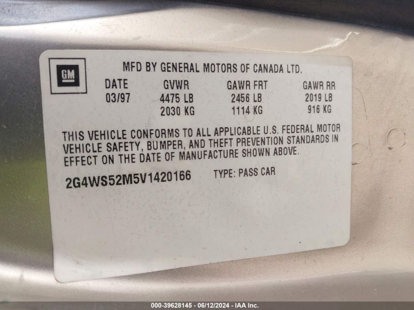 1997 Buick Century Custom VIN: 2G4WS52M5V1420166 Lot: 39628145