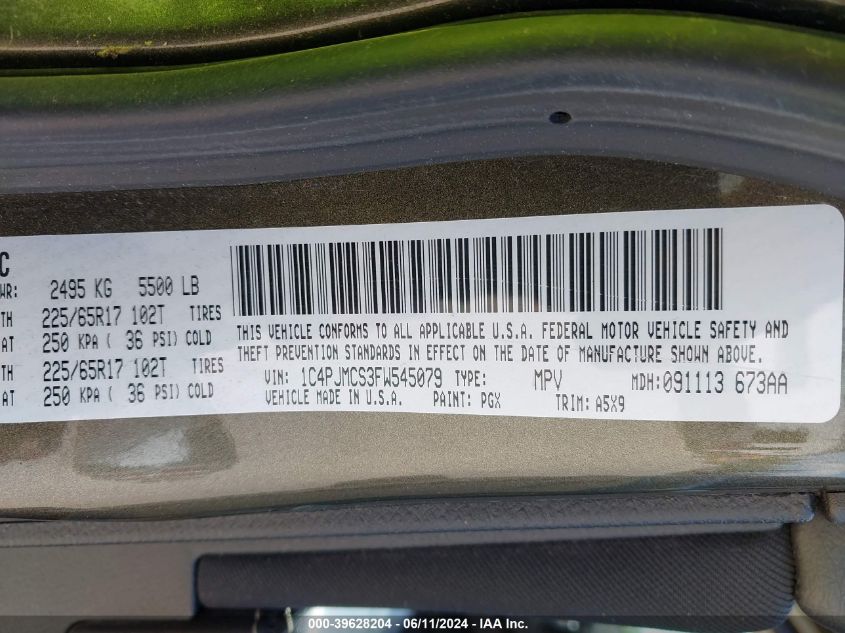 2015 Jeep Cherokee Latitude VIN: 1C4PJMCS3FW545079 Lot: 39628204