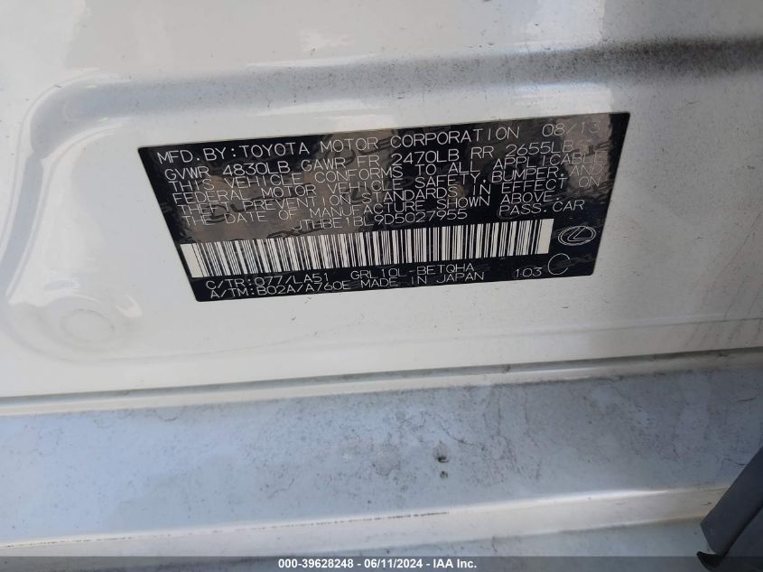 2013 Lexus Gs 350 VIN: JTHBE1BL9D5027955 Lot: 39628248