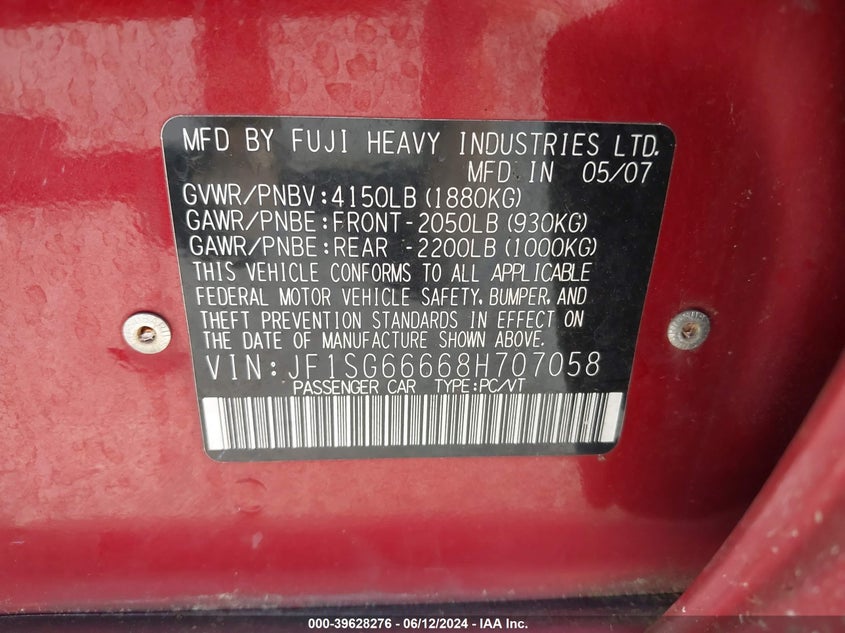 2008 Subaru Forester Sports 2.5X VIN: JF1SG66668H707058 Lot: 39628276