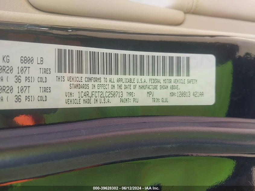 2020 Jeep Grand Cherokee Overland 4X4 VIN: 1C4RJFCT2LC250713 Lot: 39628302