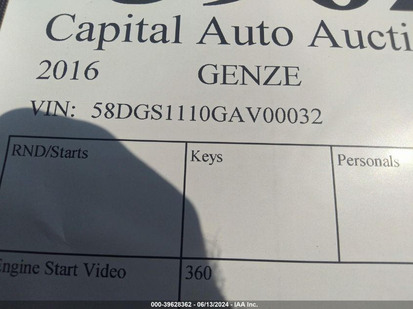 2016 Peugeot Genzo 2.0 VIN: 58DGS1110GAV00032 Lot: 39628362
