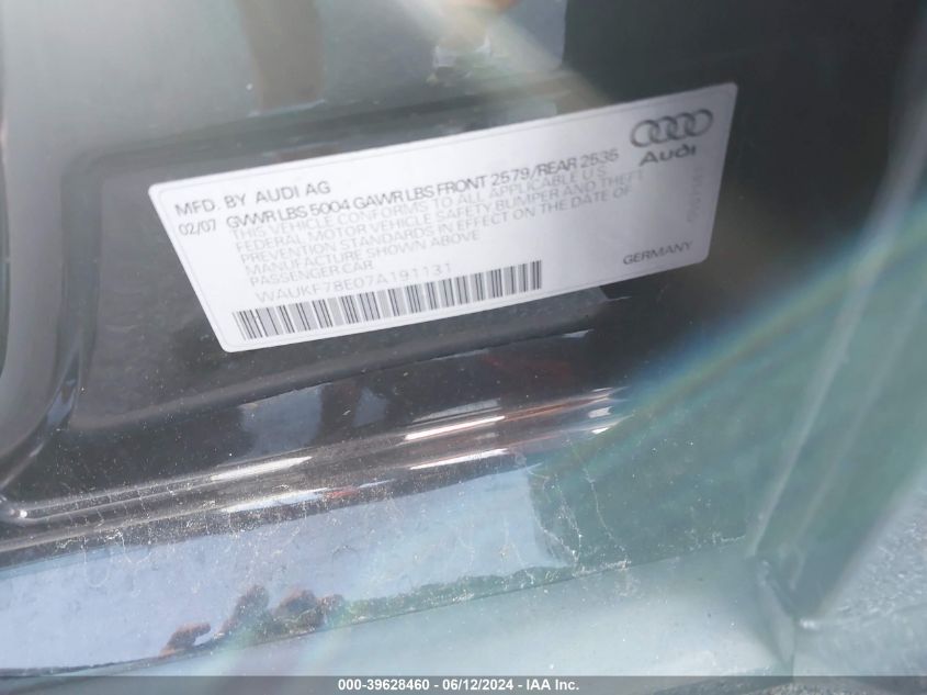 2007 Audi A4 2.0T Avant VIN: WAUKF78E07A191131 Lot: 39628460