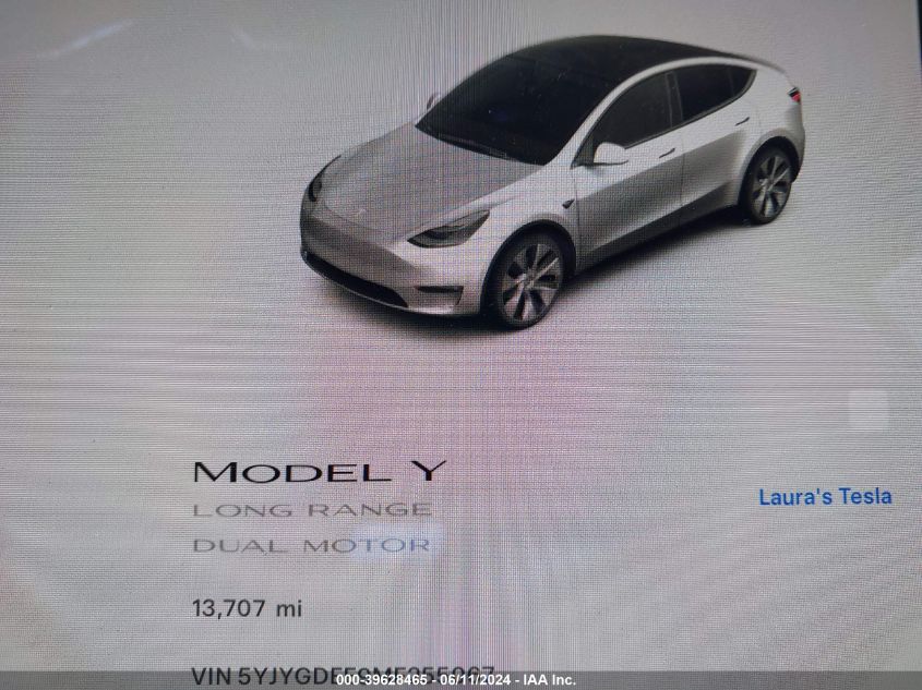 2021 Tesla Model Y Long Range Dual Motor All-Wheel Drive VIN: 5YJYGDEE9MF255067 Lot: 39628465