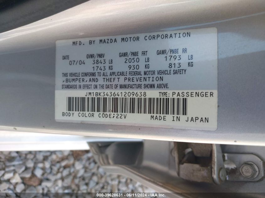 JM1BK343641209638 | 2004 MAZDA MAZDA3