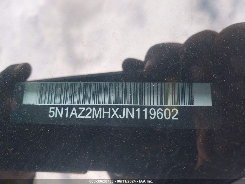 2018 Nissan Murano Sv VIN: 5N1AZ2MHXJN119602 Lot: 39628733