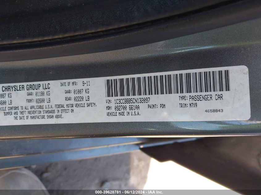 2012 Chrysler 200 Touring VIN: 1C3CCBBB5CN132097 Lot: 39628781