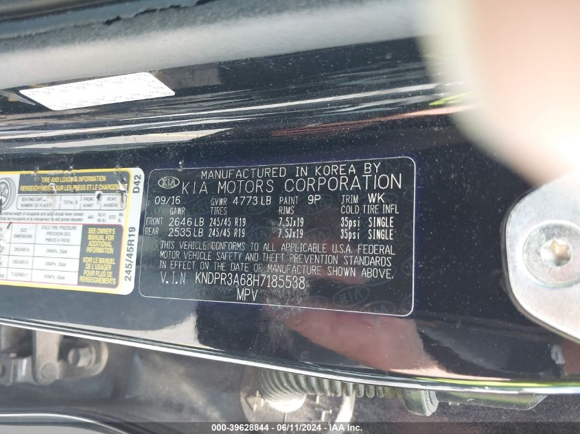 2017 Kia Sportage Sx Turbo VIN: KNDPR3A68H7185538 Lot: 39628844