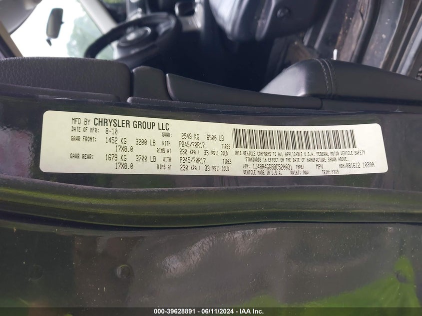 2011 Jeep Grand Cherokee Laredo VIN: 1J4RR4GG8BC520031 Lot: 39628891