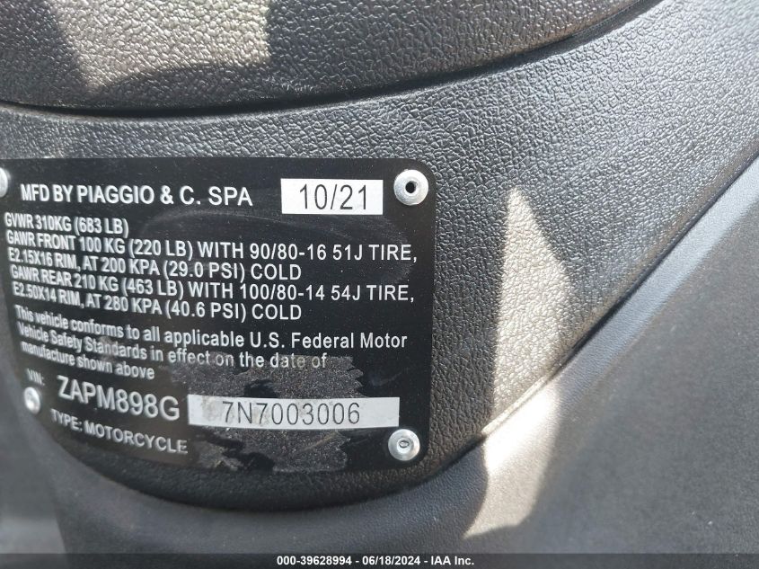 2022 Piaggio Liberty 150/150 S/150 Baci Perugina VIN: ZAPM898G7N7003006 Lot: 39628994