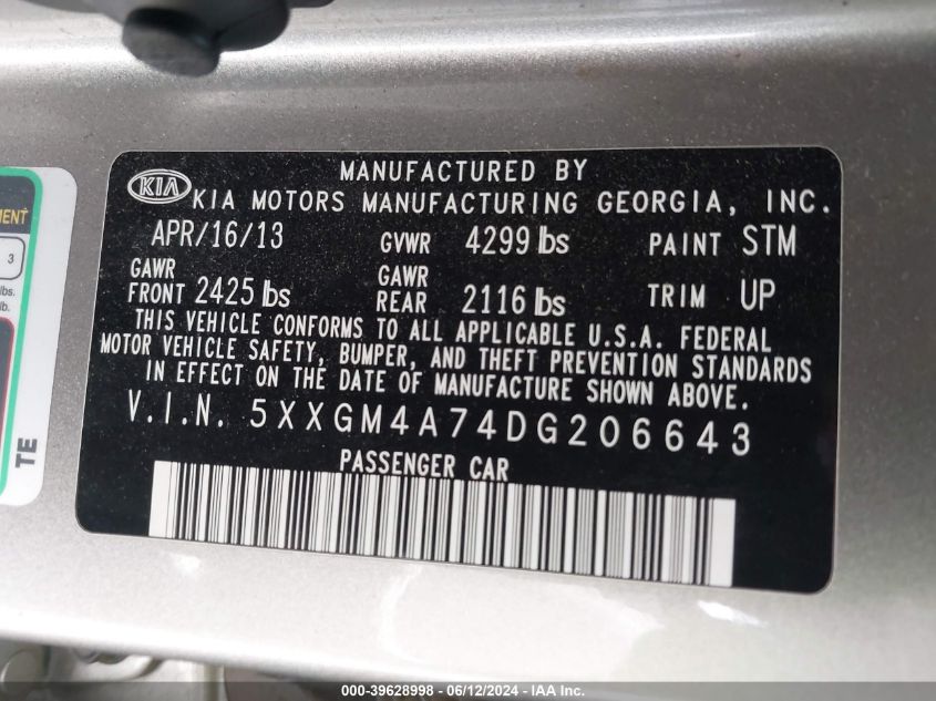 2013 KIA OPTIMA LX - 5XXGM4A74DG206643