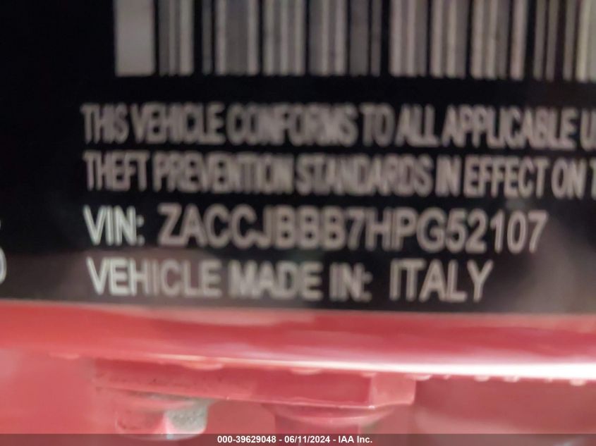 ZACCJBBB7HPG52107 2017 Jeep Renegade Latitude 4X4