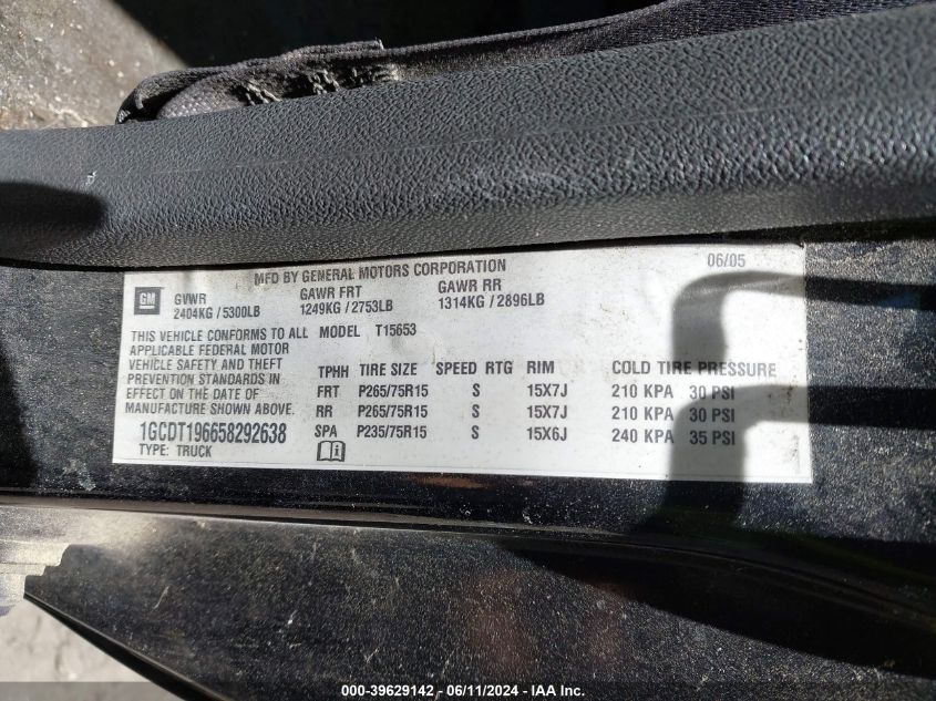 2005 Chevrolet Colorado Ls VIN: 1GCDT196658292638 Lot: 39629142