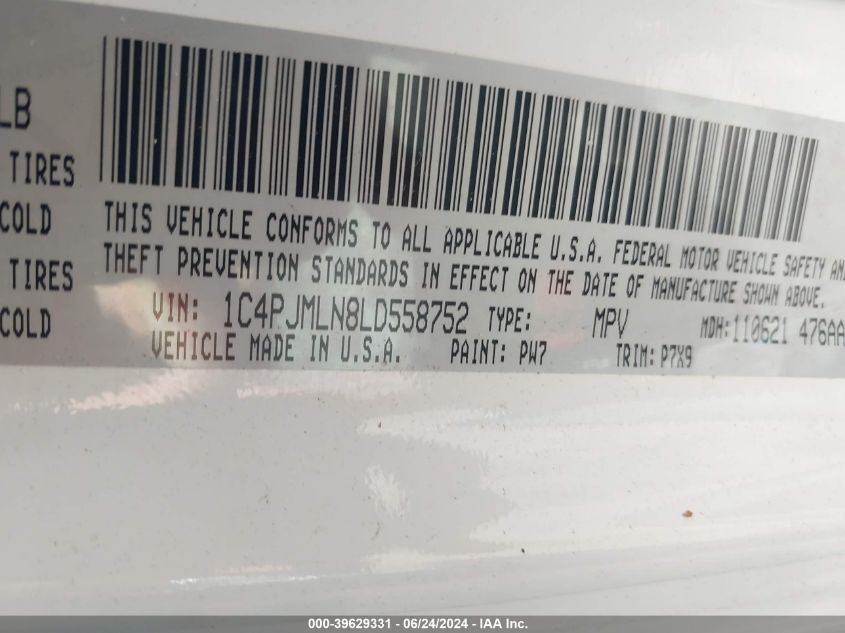 2020 Jeep Cherokee Altitude 4X4 VIN: 1C4PJMLN8LD558752 Lot: 39629331