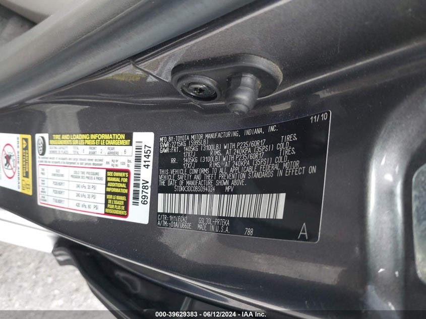 2011 Toyota Sienna Le V6 VIN: 5TDKK3DC0BS094034 Lot: 39629383